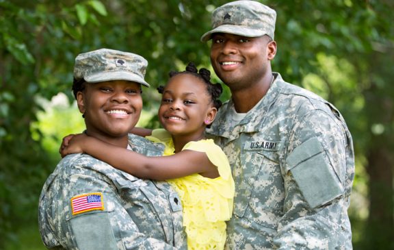 Stock image of a real dual military family. Natural light.
